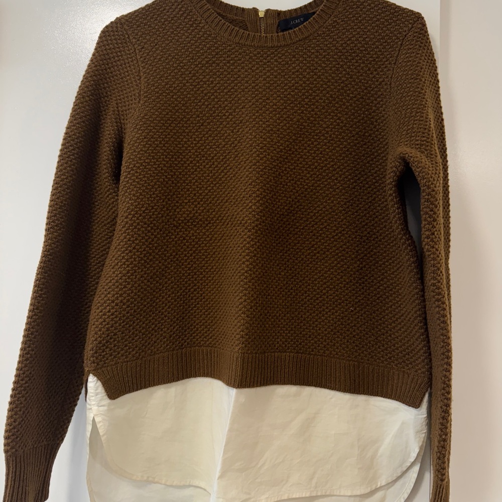 J. Crew Brown and White Crew Neck Sweaters